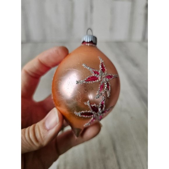 Vintage reflector pink teardrop glass ornament Xmas tree - Picture 3 of 9